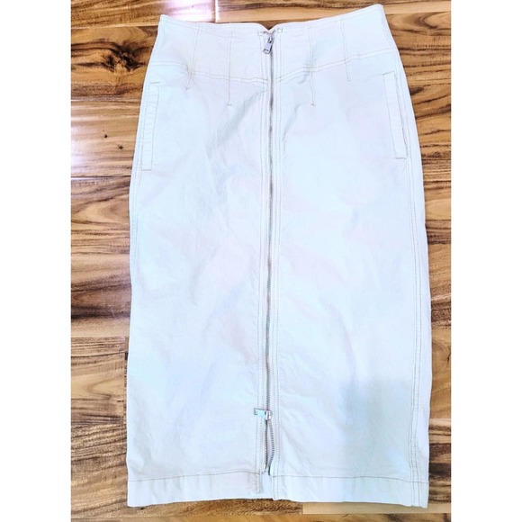 Free People I Want It All Skirt Ivory Zip Front Pencil Corduroy Pockets Size 28 - Picture 2 of 8